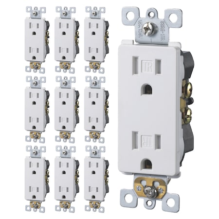 Faith Duplex Straight Blade Receptacle, 5-15R, 15 A, 125V AC, 2 Pole, 3 Wire, Grounded SSRE1TR-WH-10